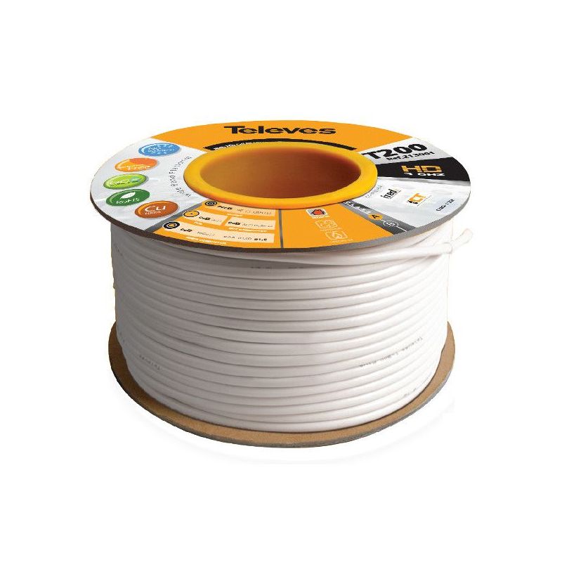 Bobina de madera 500m cable coaxial SK2000plus Blanco Televes