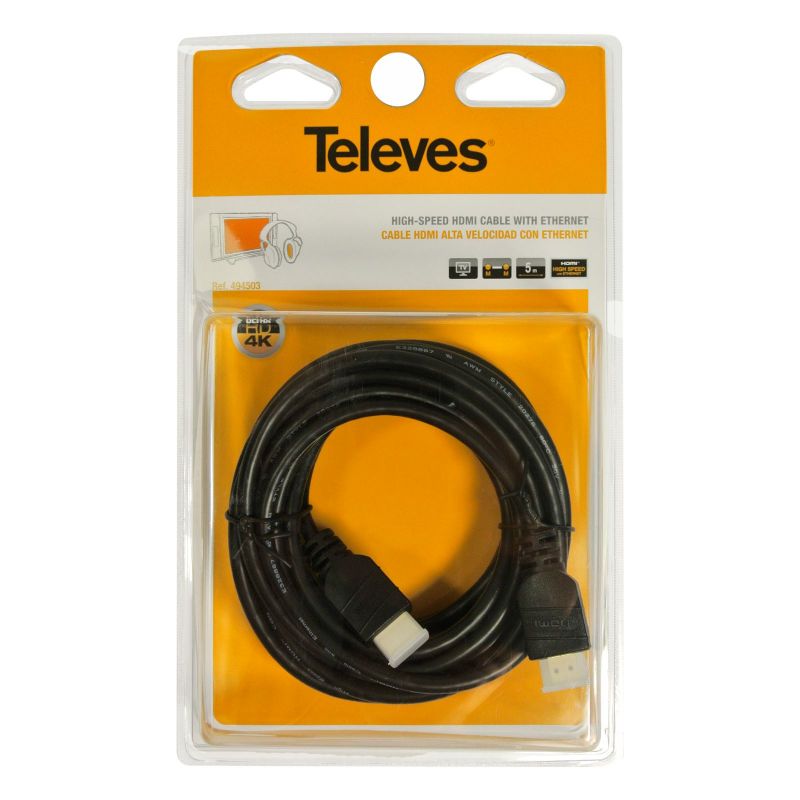 Câble HDMI haute vitesse avec Ethernet mâle - mâle Noir 3m Televes