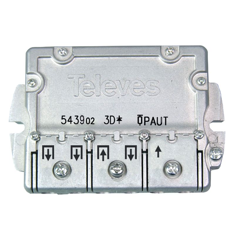 Distribuidor com PAU 5-2400MHz EasyF conector 3 saídas 9/8dB Televes