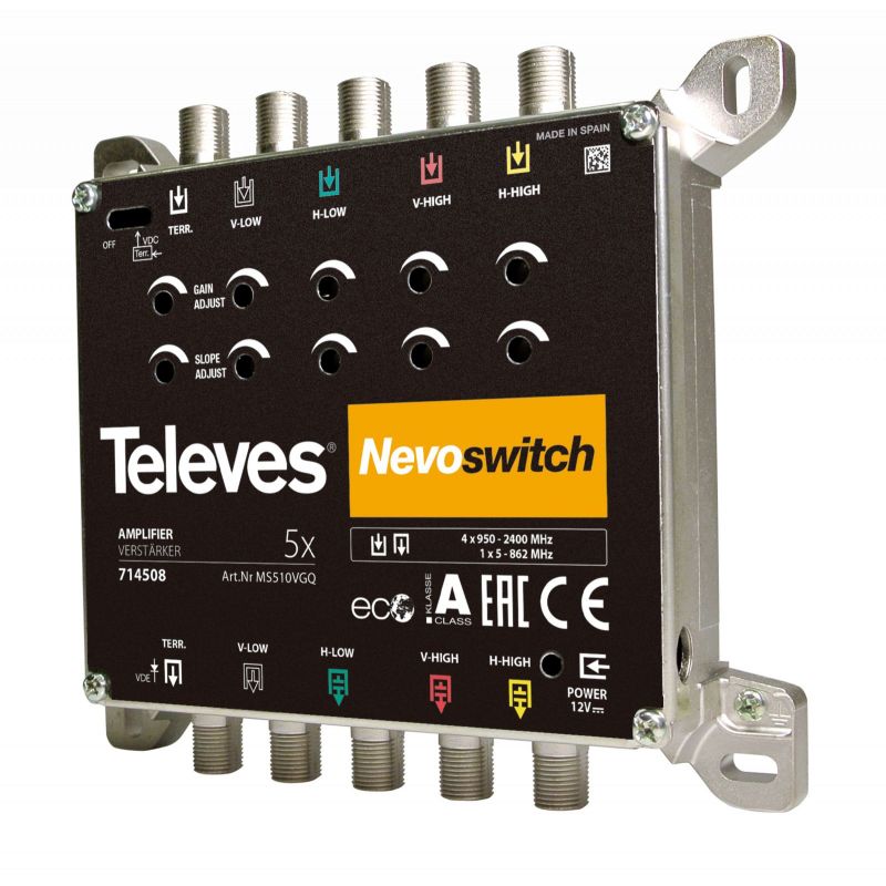 Amplificador NevoSwitch 5x5 "F" 12/15dB 110 dBμV Televes