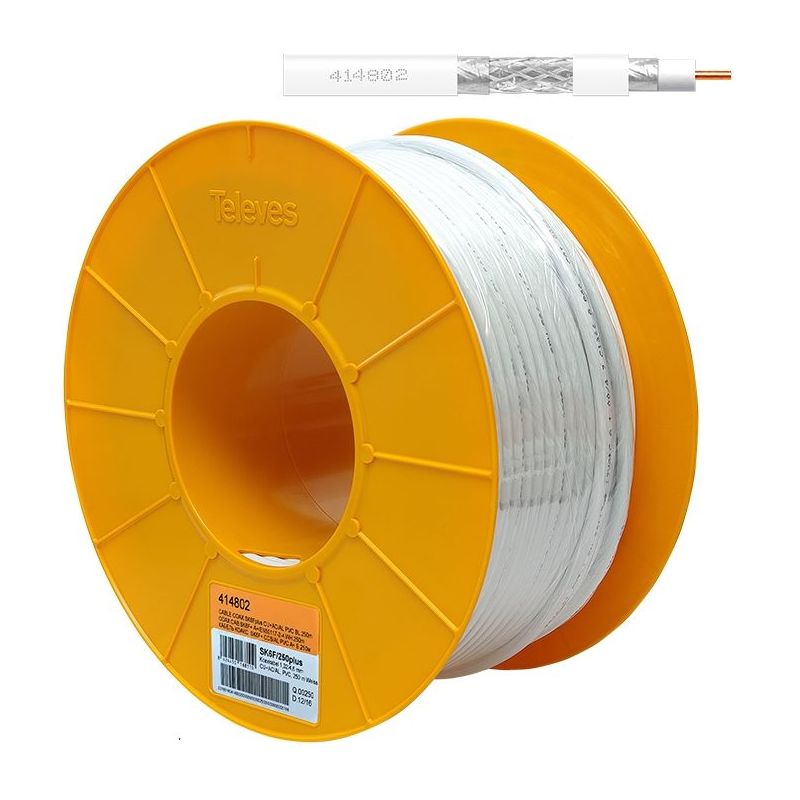 Bobina de plástico 250m cabo coaxial SK6Fplus BrancoTeleves