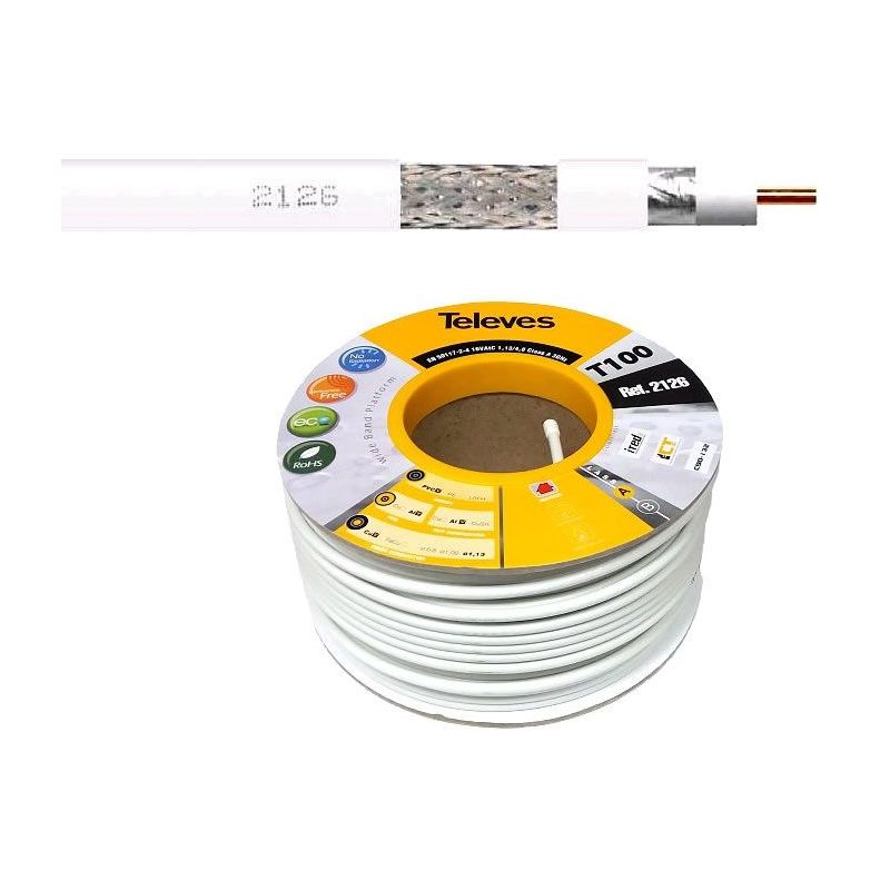 Televes T100 - Coaxial Cable T100 PVC CU/AL PVC BL. 100m