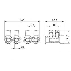 10-pole connection strip with removable protective cover 10mm2