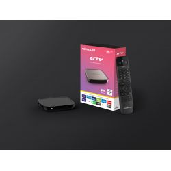 Formuler GTV is powered by Android TV. Premium Gigabit LAN & Dual-Band Wireless with BT5.0.  4k 60fps, HDR, 2 GB RAM, 16 GB Stor