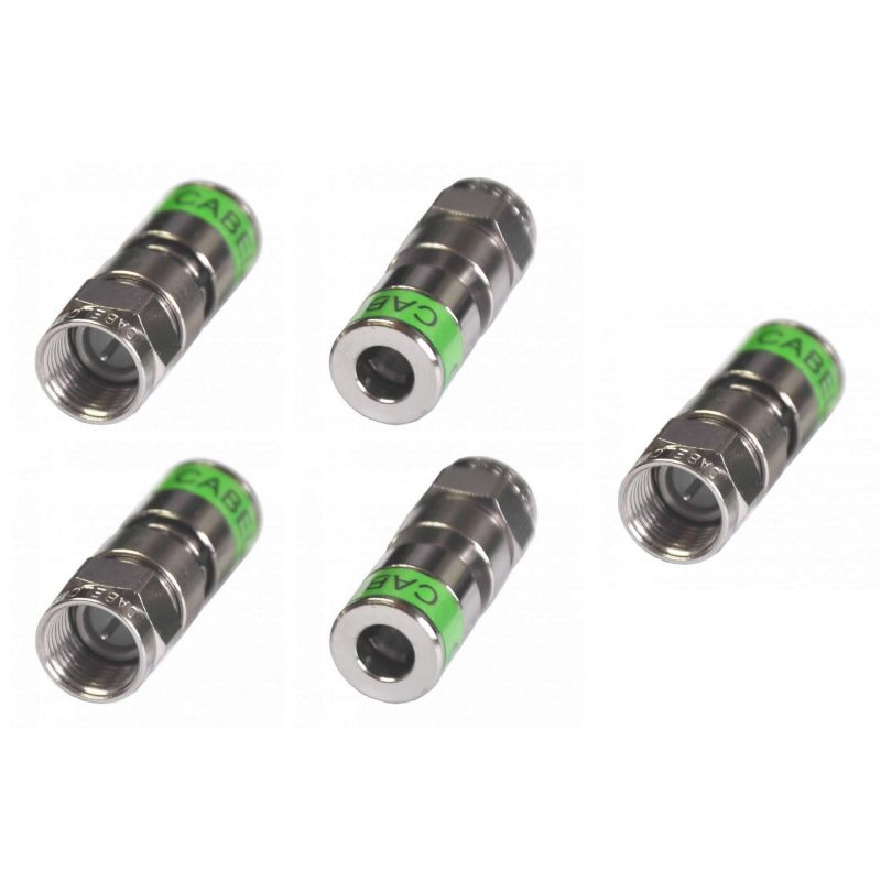 Pacote 5 unidades Conector de compressão Cabelcon Green F Macho 4-5 mm para mini cabos coaxiais