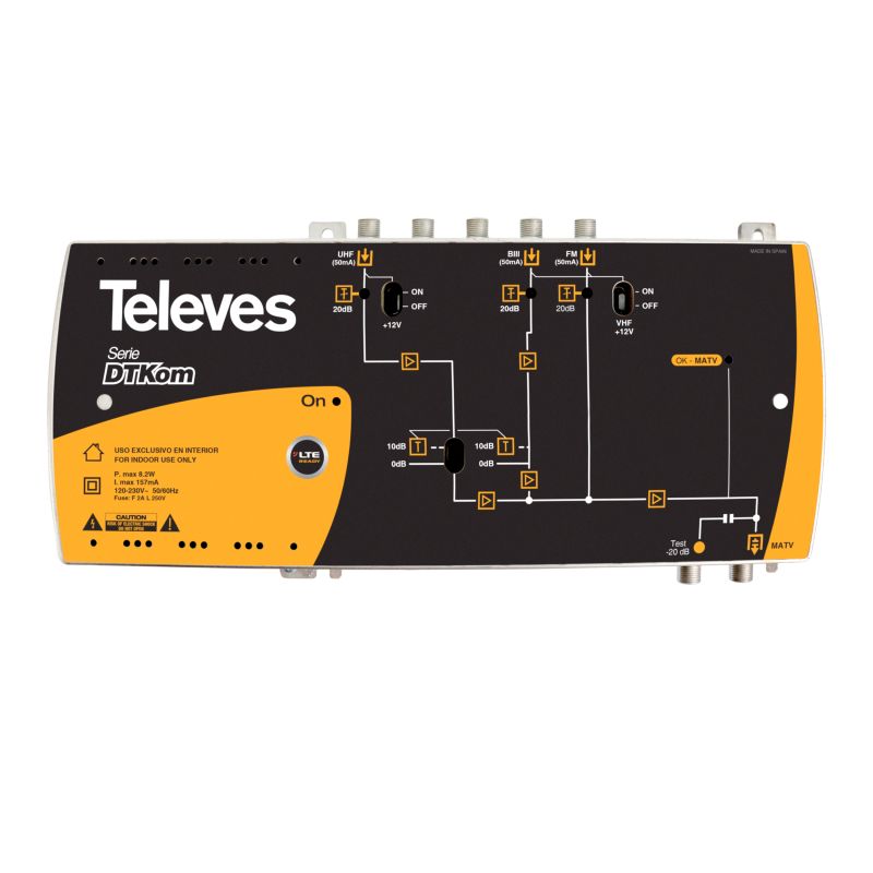 Amplificateur Multibande DTKom 3 entrées: FM-BIII-UHF LTE700 Televes