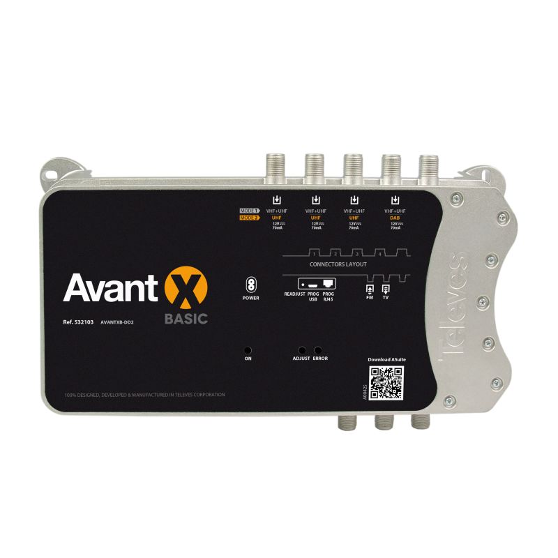 Station programmable AVANT X Basic, terrestre 5e/1s FM-4x(VHF/UHF) ou FM-DAB-3xUHF LTE700 Televes