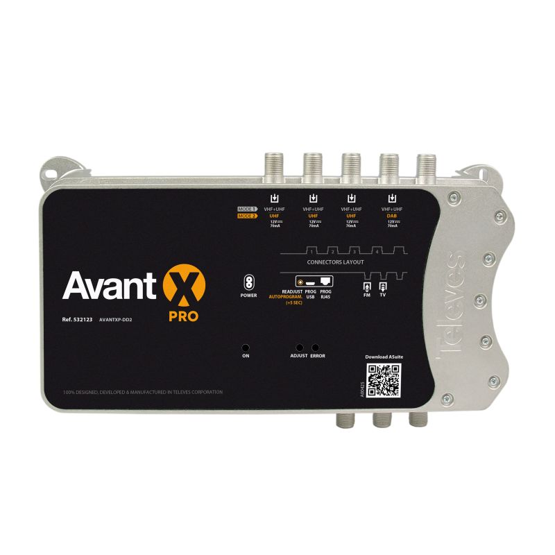 AVANT X Basic programmable multiband amplifier for terrestrial signals 5i/1o M-4xVHF/UHF or FM-DAB-3xUHF LTE700 Televes