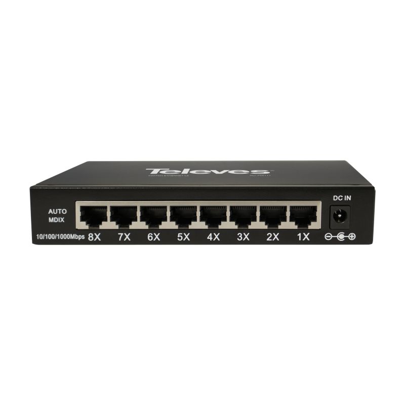 Switch Ethernet Layer 2 no gestionable 8 puertos, 10/100/1000 Mbps Televes