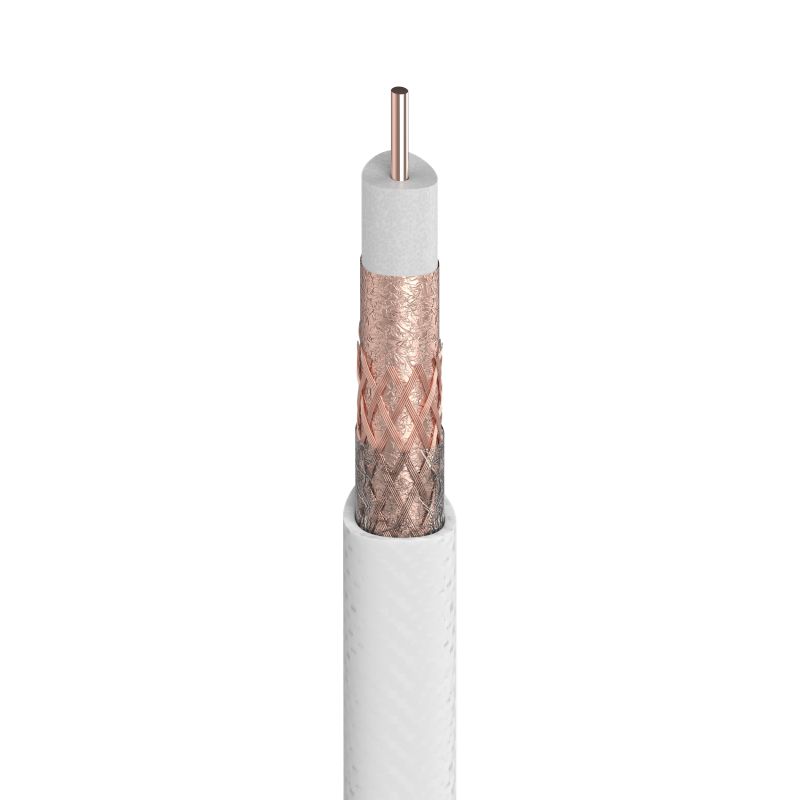 Bobina de plástico 100m Cable Coaxial T-100plus LSFH Dca 16RtC Ø 1,13/4,8/6,6mm Blanco Televes