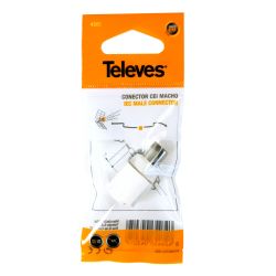 Conector CEI Ø 9,5 mm Macho reto branco Televes