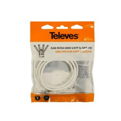 Cable de Red RJ45 U/UTP Cat 6 Cu PVC 2m Blanco Televes