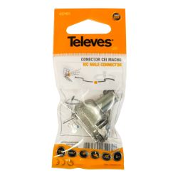 Conector "PRO EasyF" "CEI" Ø 9,5mm Macho Acodado Blindado Clase A+ Televes