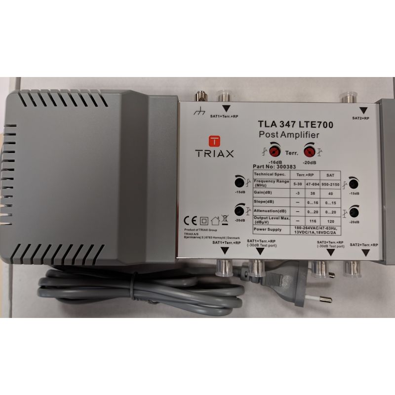 Triax TLA 347 LTE 700 Linear Amplifier 2 (Sat1+Terr/Sat2) outputs: 2 (Sat1+Terr/Sat2+Terr)