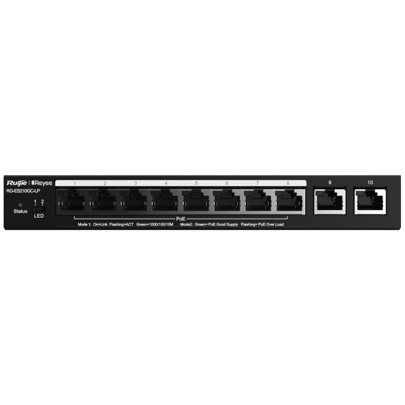 RG-ES210GC-LP - Ruijie, Desktop Switch, 10 ports RJ45, Port speed…