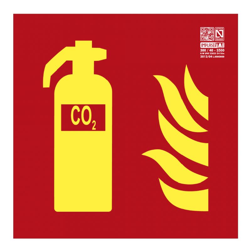 Implaser EX219L Class A CO2 fire extinguisher sign 21x21cm