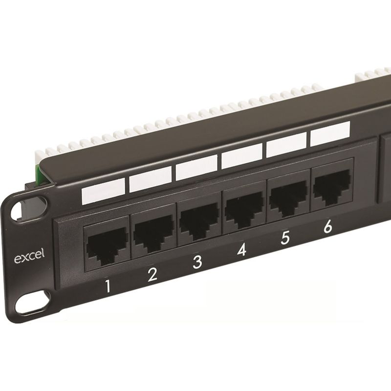 Excel Cat6 Patch Panel não blindado 24 portas 1U LSA Preto