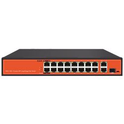 SW1916HIPOE-F-300 - Switch PoE 200 W, 16 puertos PoE + 2 Uplink Gigabit +…