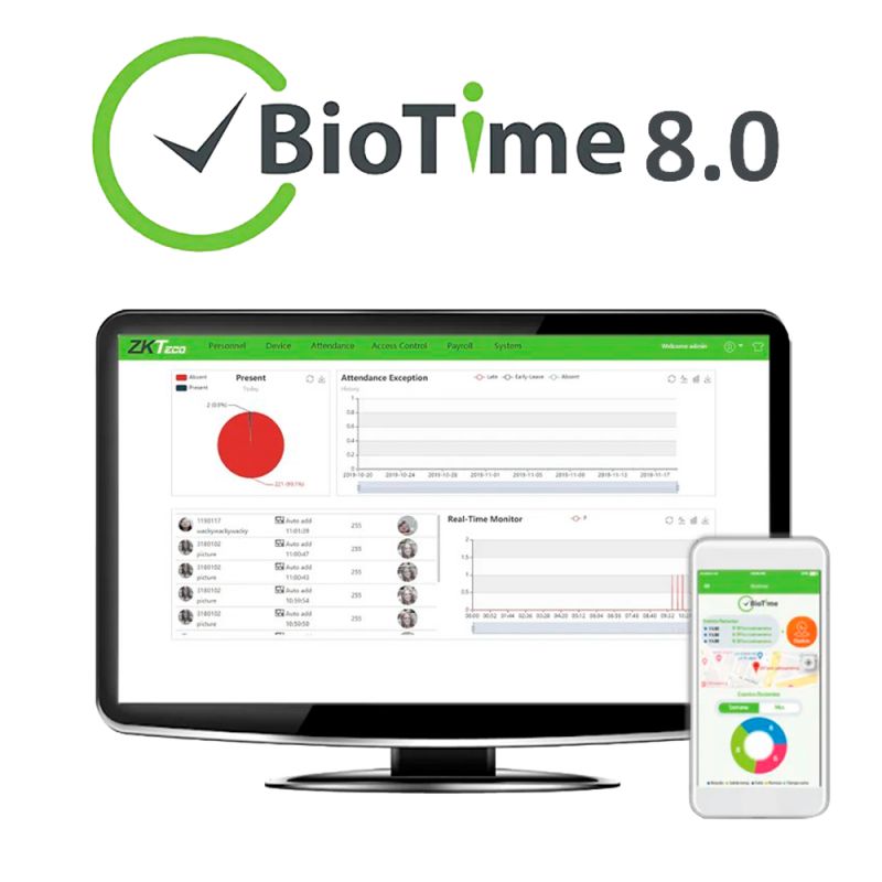 Zkteco ZK-BIOTIME8-2 - Licencia software Control de Presencia y Accesos,…