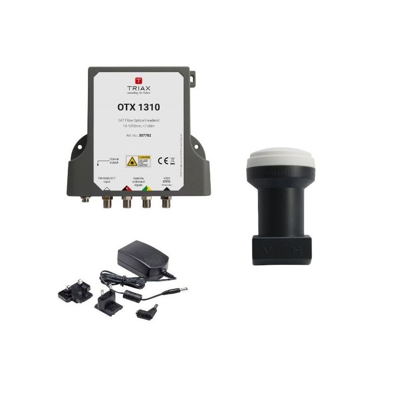 Kit Triax OTX 1310 L'ensemble comprend un LNB large bande TWB 40 et l'unité OTX avec une longueur d'onde optique de 1310 nm