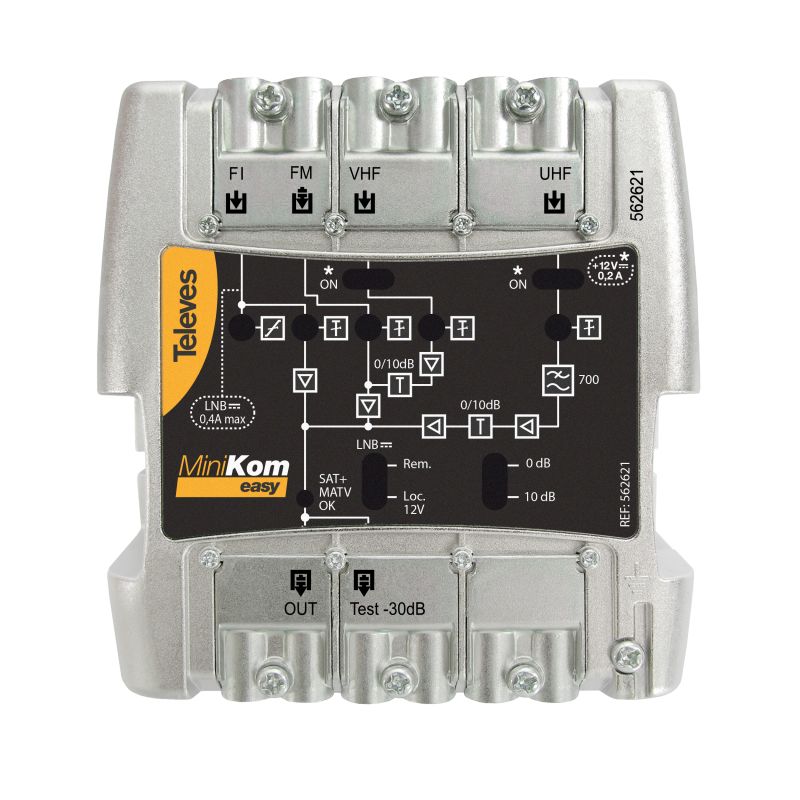 Centrale haut débit MiniKom EasyF 4 entrées : FM-VHF-UHF-FI LTE700 Televes