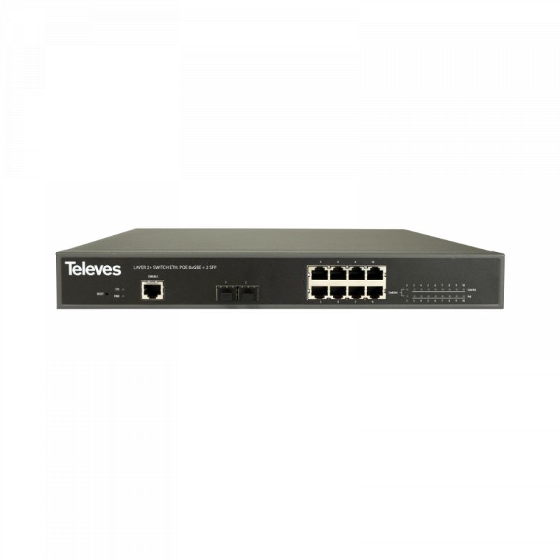 Ethernet Switch L2+: 8x Gb Ethernet (PoE+, 130W) + 2x SFP (1 Gbps) Televes