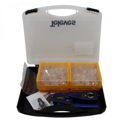 RJ45 - UTP Cat 6 data connectors KIT. Case, 150 male connectors, 10 velcro ties, 1 Televes crimper