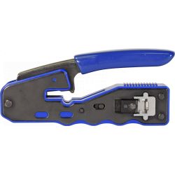 Automatic cutting crimper for through and non-through RJ45 male connectors Televes