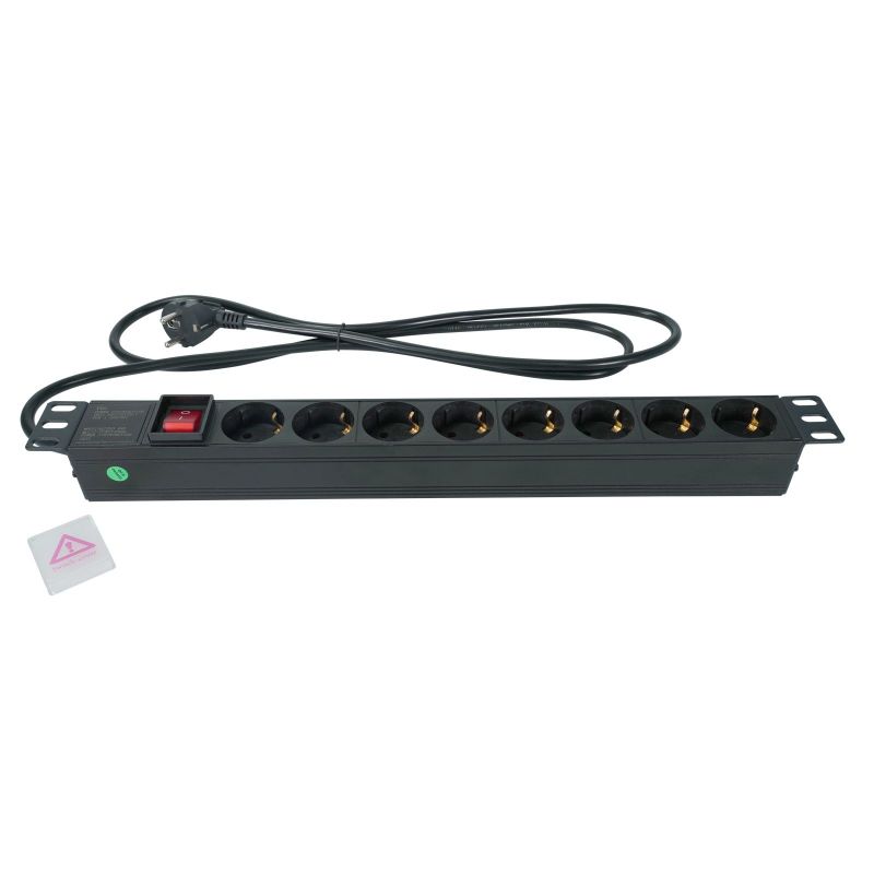 Power Strip Panel for Rack 19'' 1U, 8 Schuko Sockets 16A with ON/OFF switch Televes