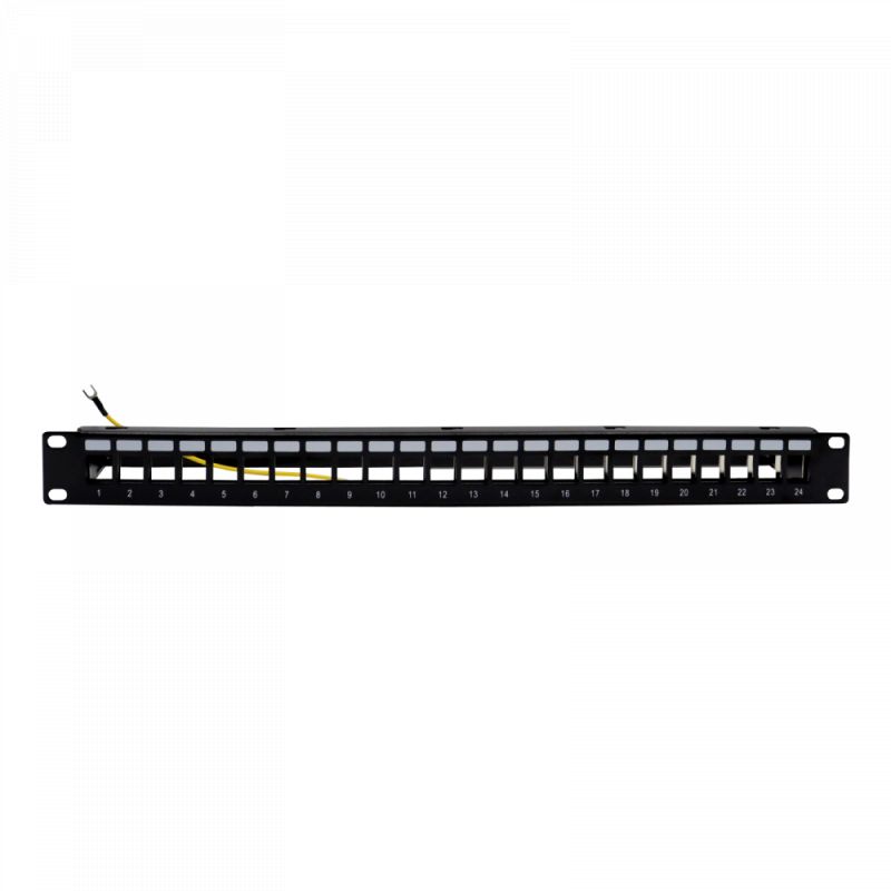 19" 1U Rack Panel, Up to 24 "RJ45" Connectors with cable support, compatible with UTP/FTP Televes