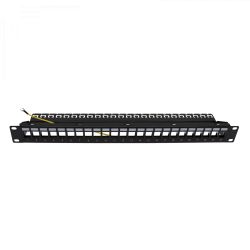 Panneau rack 19" 1U, jusqu'à 24 connecteurs "RJ45" avec support de câble, compatible avec UTP/FTP Televes