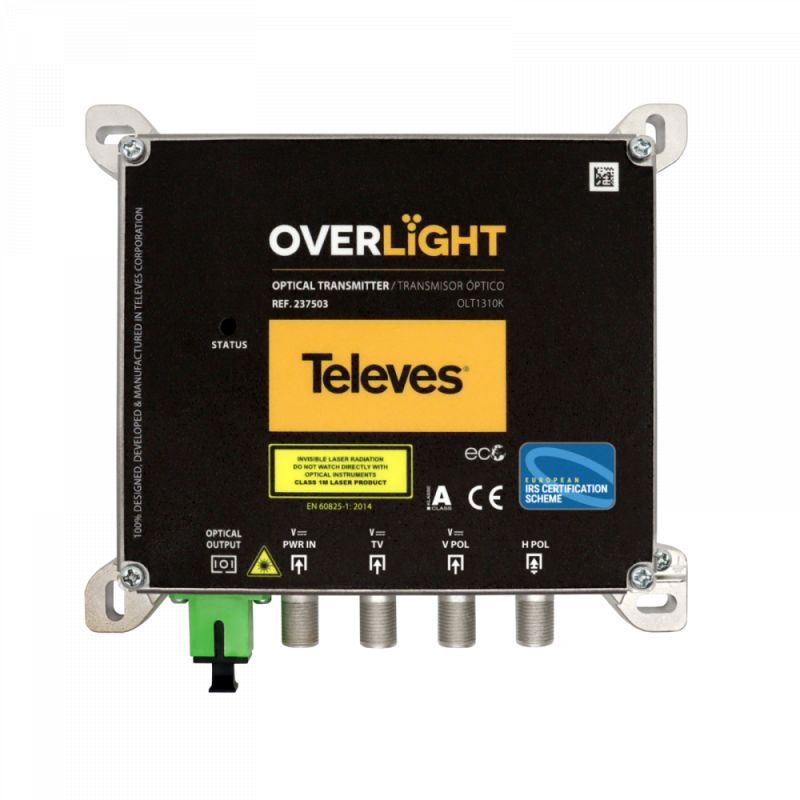 Transmissor óptico Overlight CWDM Instalação no interior, DAB/UHF/SAT, 1310nm, Po 10dBm Televes