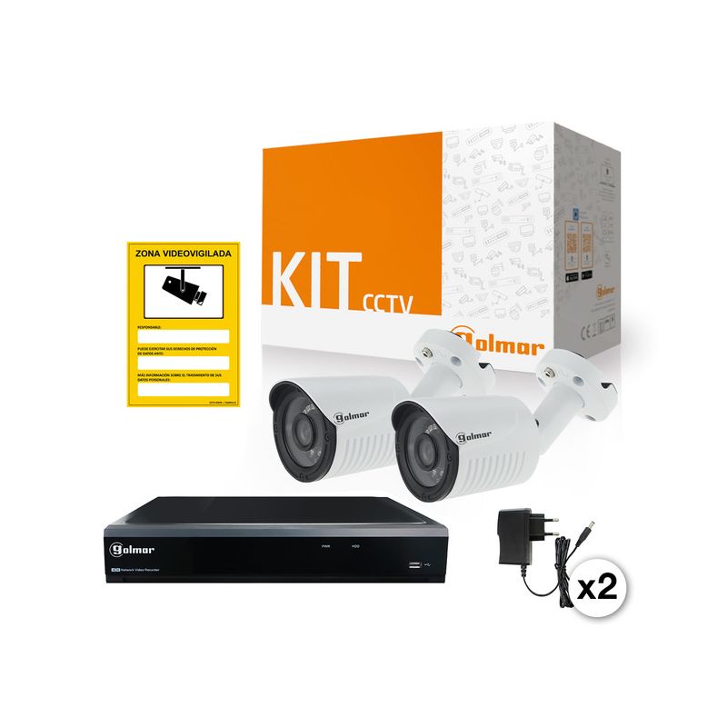 Golmar KIT-2BHVR1 KIT-2BHVR1 AVEC DVR ET DEUX BULLET 1080P. KIT DE SURVEILLANCE VIDÉO FILAIRE AVEC 2 BALLES