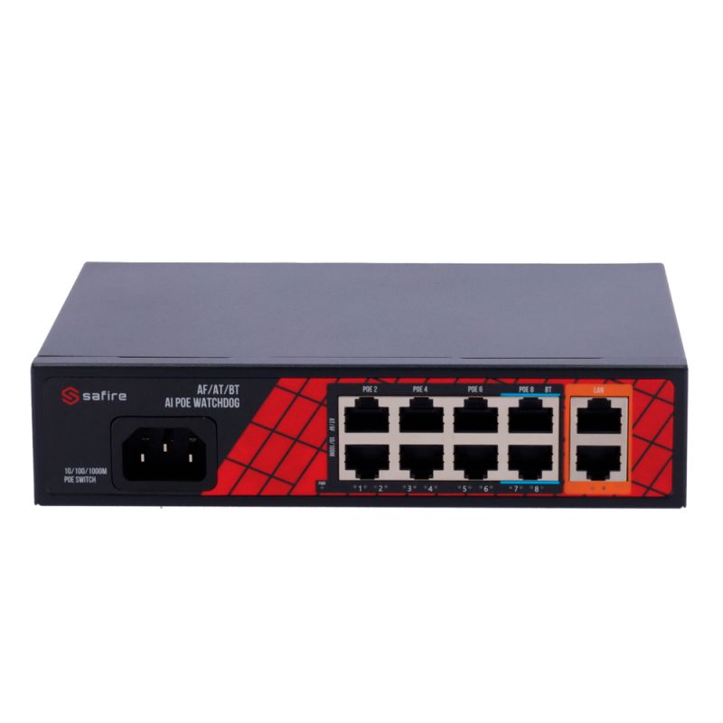 Safire SF-SW1008HIPOE-H-120 - Safire Switch Hi-PoE, 8 puertos PoE + 2 Uplink RJ45,…