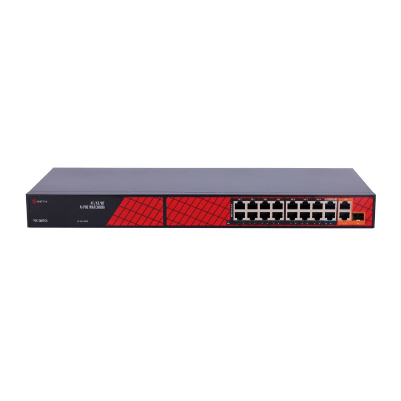 Safire SF-SW1916HIPOE-HF-300 - Safire Switch Hi-PoE, 16 Puertos PoE + 2 Uplink RJ45 +…