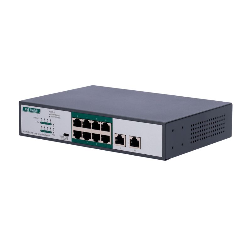 SW1008POE-H-800M-120W - Switch PoE, 8 puertos PoE FE + 2 GE, Velocidad 8…