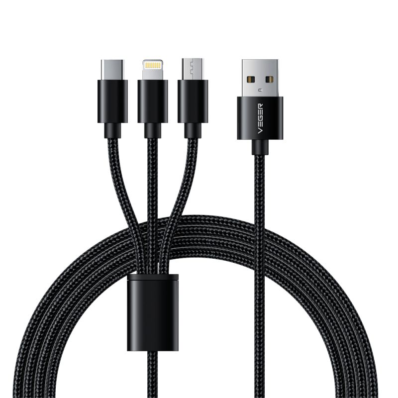 Veger VG-V303 - Veger,  Cable USB 3 en 1, USB-A a USB-C, Lightning y…