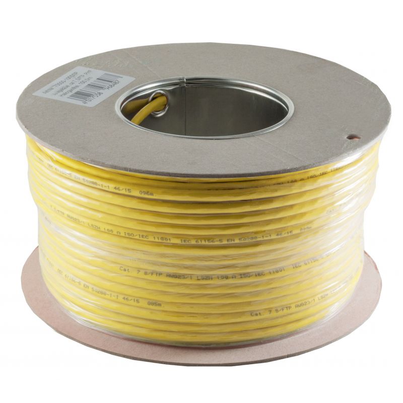 Bobina cable de red RJ45 100m. Cat 7a+ S/FTP PIMF y LSZH 1200MHz Amarillo