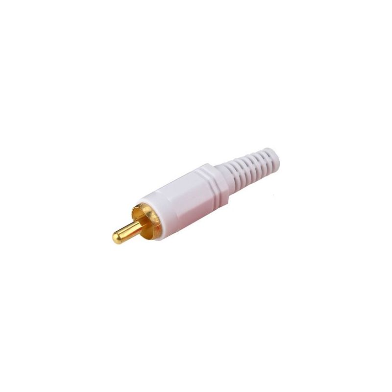 Conector RCA macho blanco chapado en oro, de sustitución o para soldar. AP 51400-WG