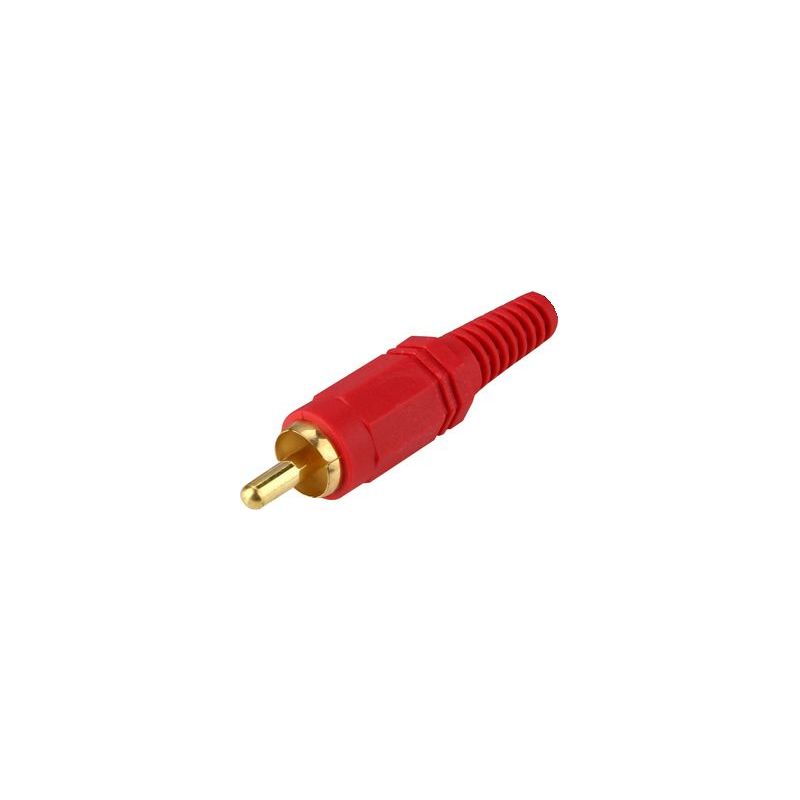 Red male RCA plug gold plated, for soldering or replacement. AP 51400-RG