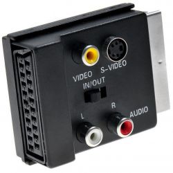 Adaptador Euroconector-Euroconector con 3 RCA + S-Video con interruptor E/S