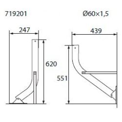 Bras de déport/Pied de terrasse Y 551x439mm ou 620x247mm / diam 60mm x Ep 1,5mm - Galvanisé Televes