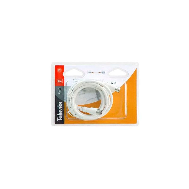 Prolongateur TV 1,5m mâle femelle 9.52 Blanc - Blister Televes