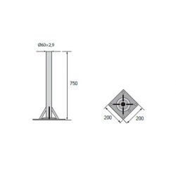 Suporte T Zinco+RPR Solo Dimensões: 750x200mm (Ø 60 x 2,9mm) Televes