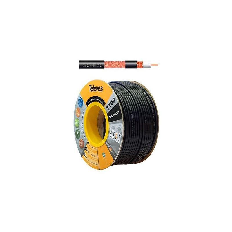 Bobina de cartón 100m cable coaxial T100plus Fca/A 16VRtC Negro Televes